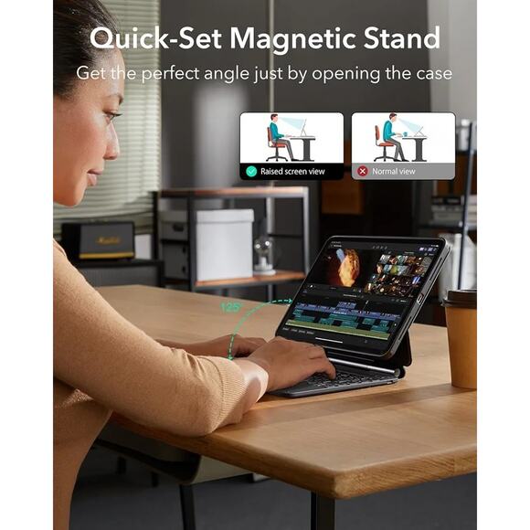 ESR iPad Pro 11 Inch Case w Keyboard (M4, 2024), iPad Pro 11 (5th Gen) New Black - Picture 5 of 11